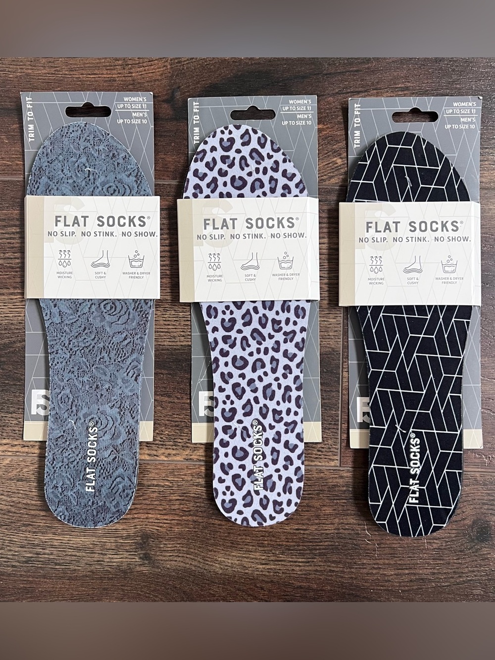 NWT Flat Socks 3 Pack Bundle No Show Inserts Trim to Fit Womens 11 Mens 10